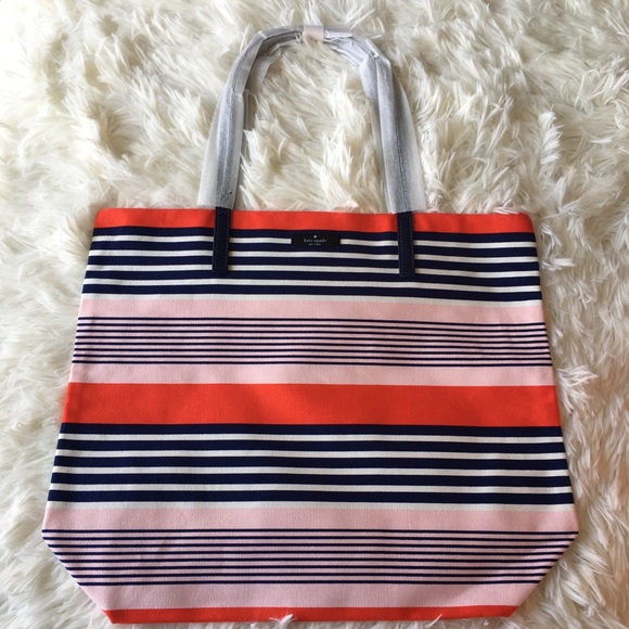 NWT Kate Spade Bon Shopper Pink&Navy Striped Tote - Picture 2 of 7